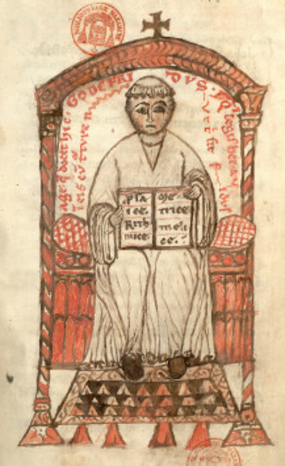 Autoportrait de Godefroy de Saint-Victor; Paris, Bibl. Mazarine, ms. 1002, f. 000II v